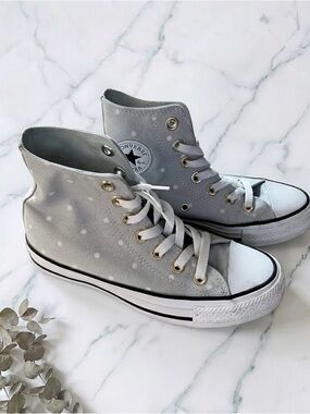 Converse High Top Sneakers - Light Gray/Blue Polka Dot